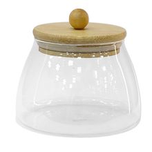 Pote de Vidro Bojudo Hermético com Tampa de Bambu - 11x8cm - 550ml - 1 unidade - Magazine 25