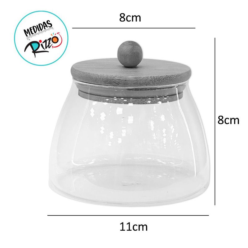 Pote de Vidro Bojudo Hermético com Tampa de Bambu - 11x8cm - 550ml - 1 unidade - Rizzo