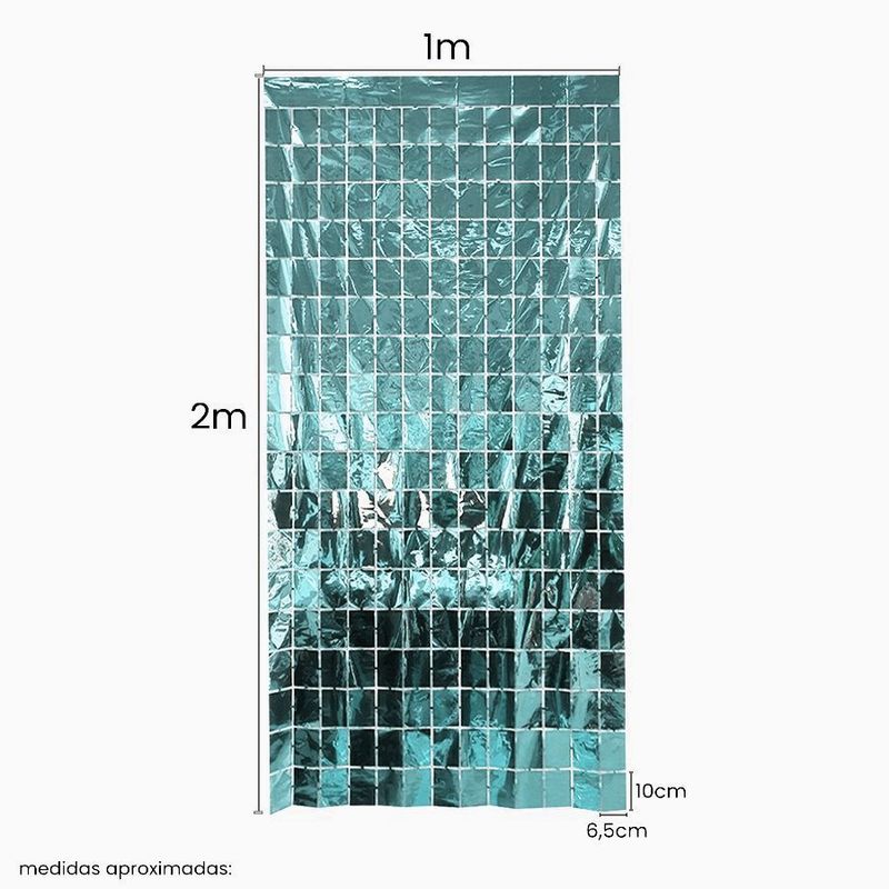 Cortina Decorativa Painel Mágico 1x2m - Retângulos - Azul Claro - Art Lille -