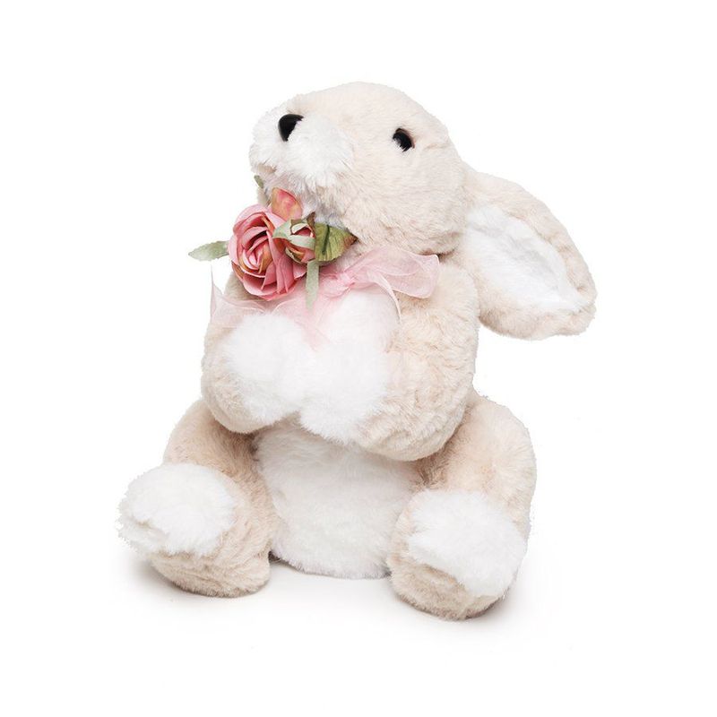 Coelho Sentado de Pelúcia com Flor no Pescoço - 1 unidade - Cromus - Magazine 25