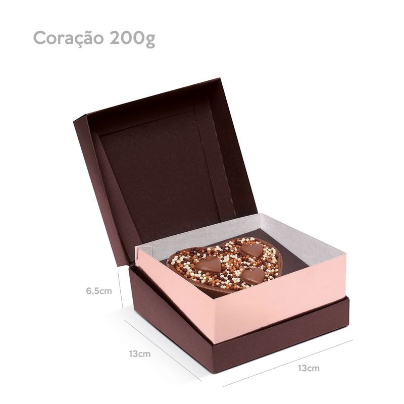 Caixa Specialla para Meio Ovo Coração 200g 13x13x6,5cm Rosê Gold e Marrom - 06 unidades - Cromus Páscoa - Rizzo Embalage