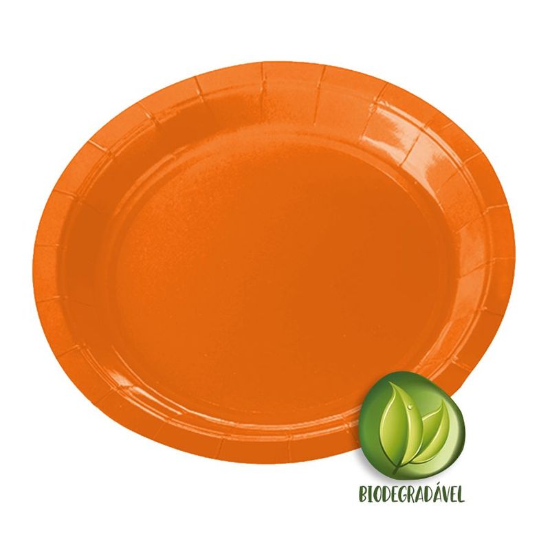 Prato de Papel Biodegradável Laranja 18cm - 10 unidades - Silverplastic - Magazine 25
