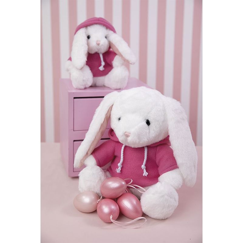 Coelho Pelúcia com Blusa Moletom Capuz - Rosa - 25cm - 01 unidade - Cromus Páscoa - Rizzo Embalagens