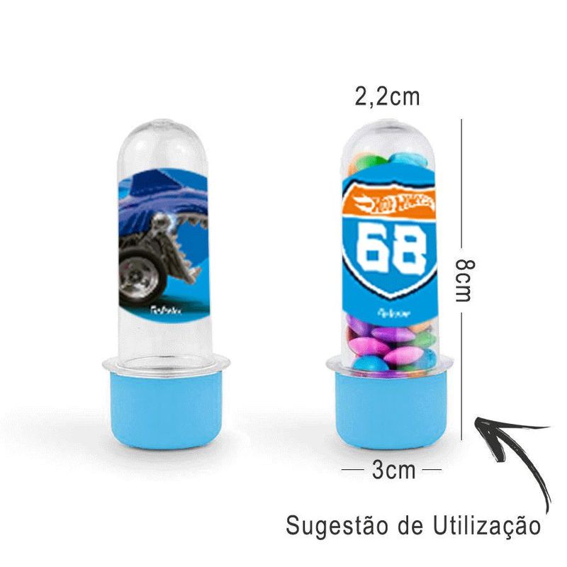 Mini Tubete Lembrancinha Hot Wheels 8cm 20 Unidades - Azul Claro - Magazine 25 Embalagens