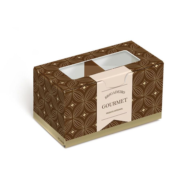 Caixa para 2 Brigadeiros Gourmet Marrom/Ouro 8,5X5X4,5 - 100 Un