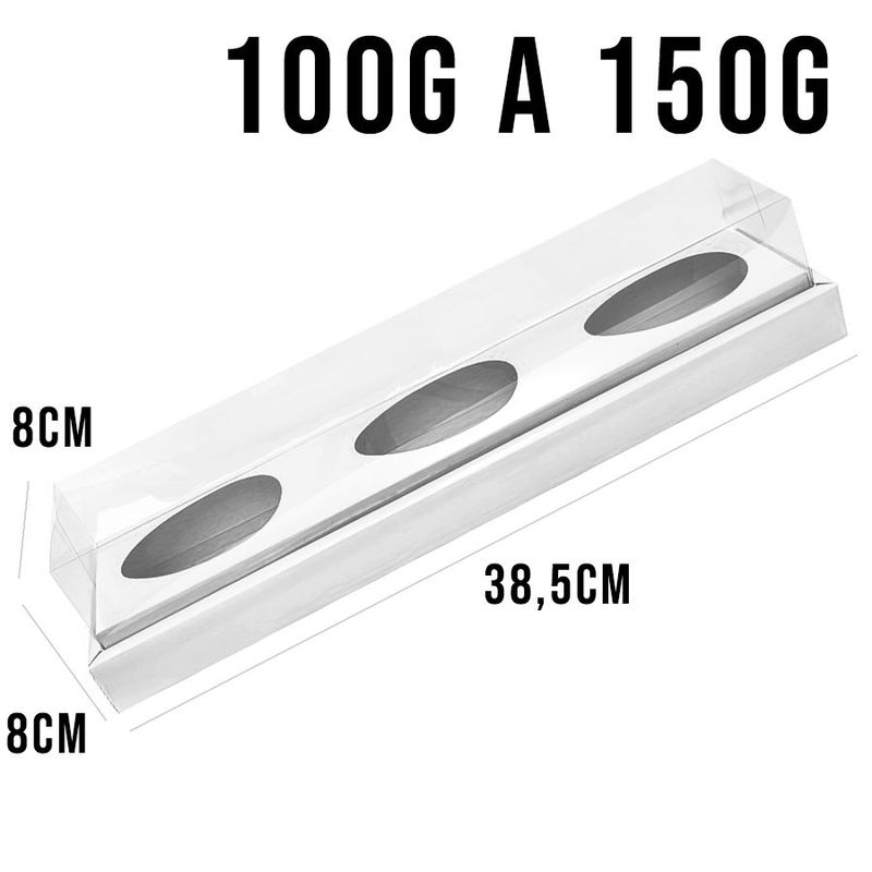 Caixa Ovo de Colher Trio em Linha - Meio Ovo de 100g a 150g - 38,5cm x 8cm x 8cm - Branca - 5unidades - Assk - Páscoa Magazine 25