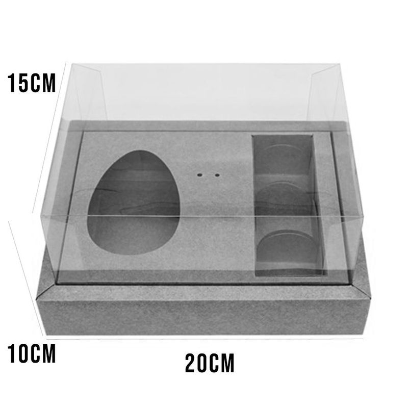 Caixa Ovo de Colher com Moldura 3 Bombons - Meio Ovo de 100g a 150g - 20cm x 15cm x 10cm - Branca - 5unidades - Assk - Páscoa Magazine 25