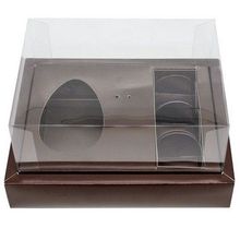 Caixa Ovo de Colher com Moldura 3 Bombons - Meio Ovo de 100g a 150g - 20cm x 15cm x 10cm - Marrom - 5unidades - Assk - Páscoa Magazine 25