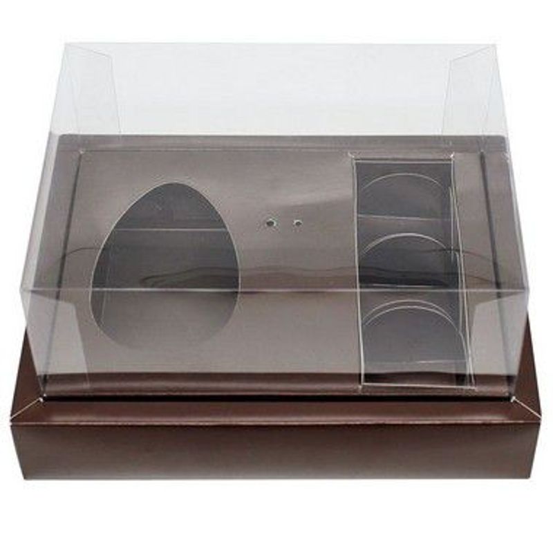 Caixa Ovo de Colher com Moldura 3 Bombons - Meio Ovo de 100g a 150g - 20cm x 15cm x 10cm - Marrom - 5unidades - Assk - Páscoa Magazine 25