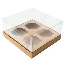 Caixa Cupcake com Tampa Transparente 4 Cavidades (17cm x 17cm x 8,5cm) Kraft 10 unidades Assk Magazine 25