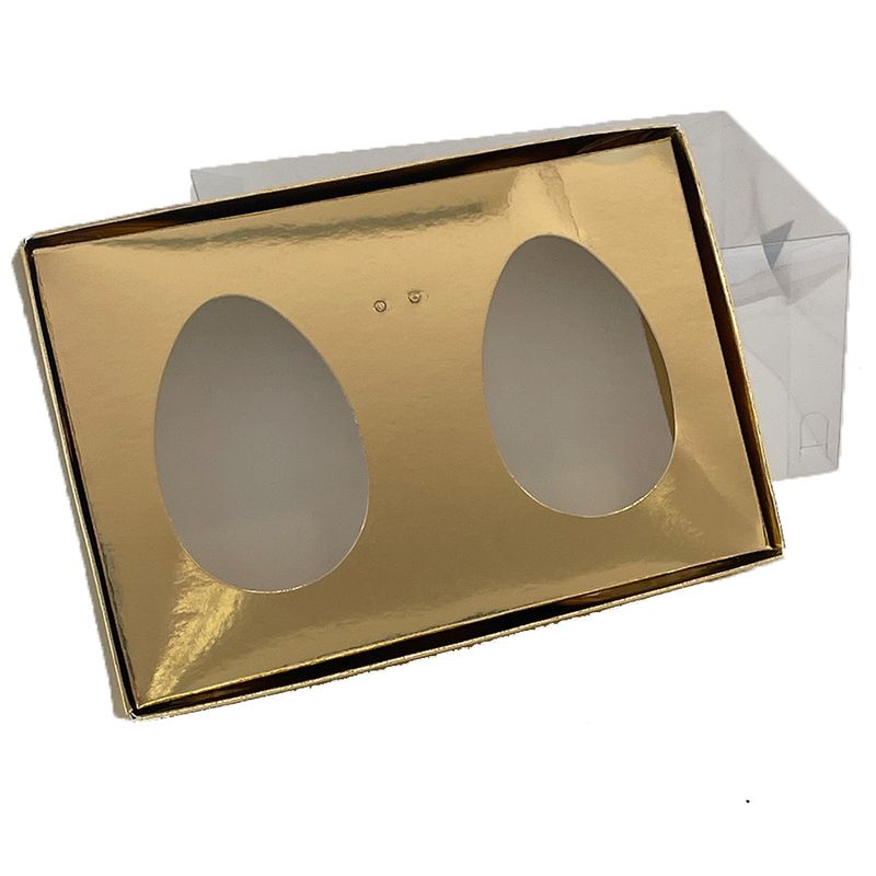 Caixa Ovo de Colher Duplo - Meio Ovo de 100g a 150g - 20cm x 13cm x 8,8cm - Ouro - 5unidades - Assk - Páscoa Magazine 25