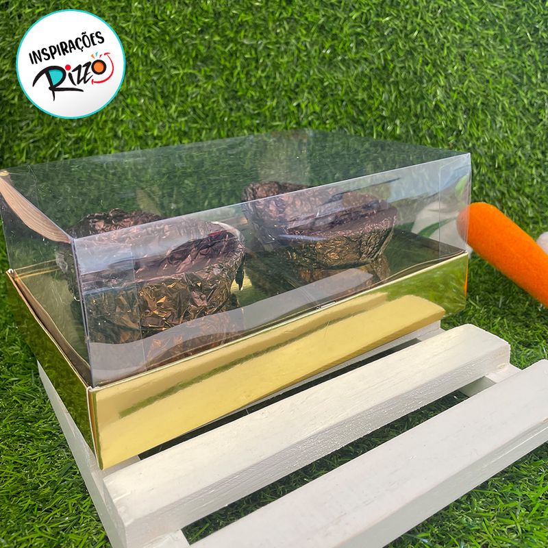 Caixa Ovo de Colher Duplo - Meio Ovo de 100g a 150g - 20cm x 13cm x 8,8cm - Ouro - 5unidades - Assk - Páscoa Magazine 25