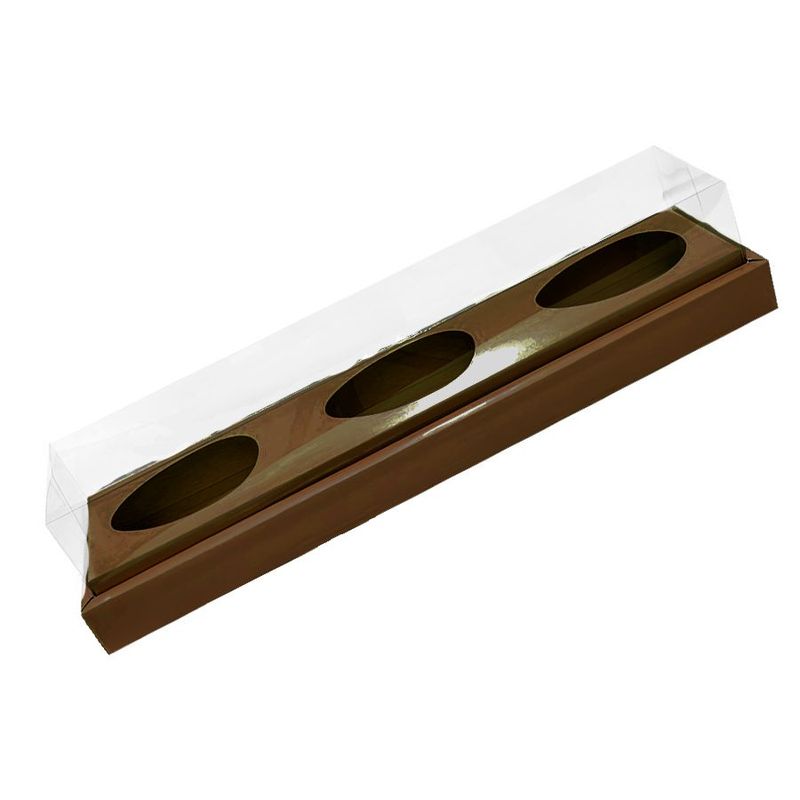 Caixa Ovo de Colher Trio em Linha  - Meio Ovo de 100g a 150g - 38,5cm x 8cm x 8cm - Marrom - 5unidades - Assk - Páscoa Magazine 25