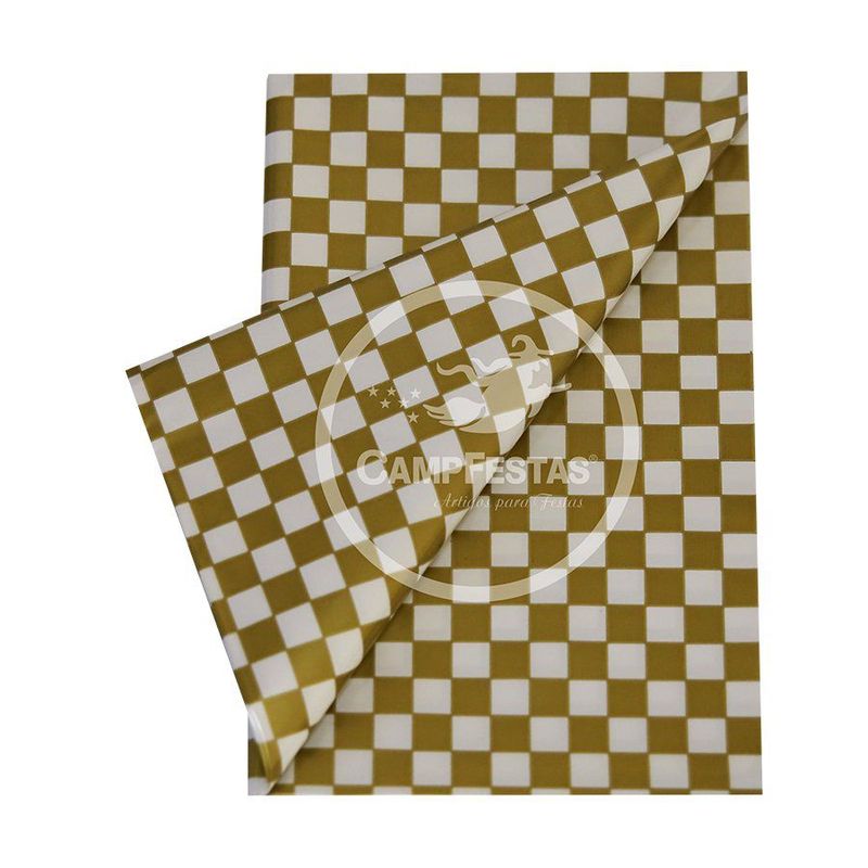 Toalha Plástica Cobre Manchas Perolizada - 78 x 78 cm - Xadrez Dourado - 10 unidades - CampFestas - Magazine 25