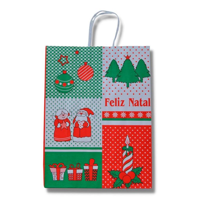 Sacola de Papel - Feliz Natal - Ref:4167 - 17,5 x 8,5 x 21,5 - 10 unidades - WMA - Rizzo