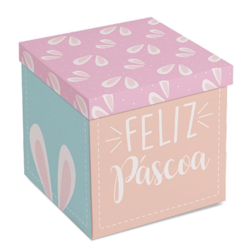 Caixa Surpresa para Ovo em Pé 350g e Brigadeiros - Feliz Páscoa 18,5x18,5x18,5cm - 1 Unidade - Cromus Páscoa