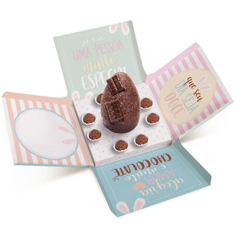 Caixa Surpresa para Ovo em Pé 350g e Brigadeiros - Feliz Páscoa 18,5x18,5x18,5cm - 1 Unidade - Cromus Páscoa