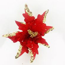 Flor Poinsétia Natal Vermelha e Ouro - 34cm  - 1 unidade - Cromus - Magazine 25