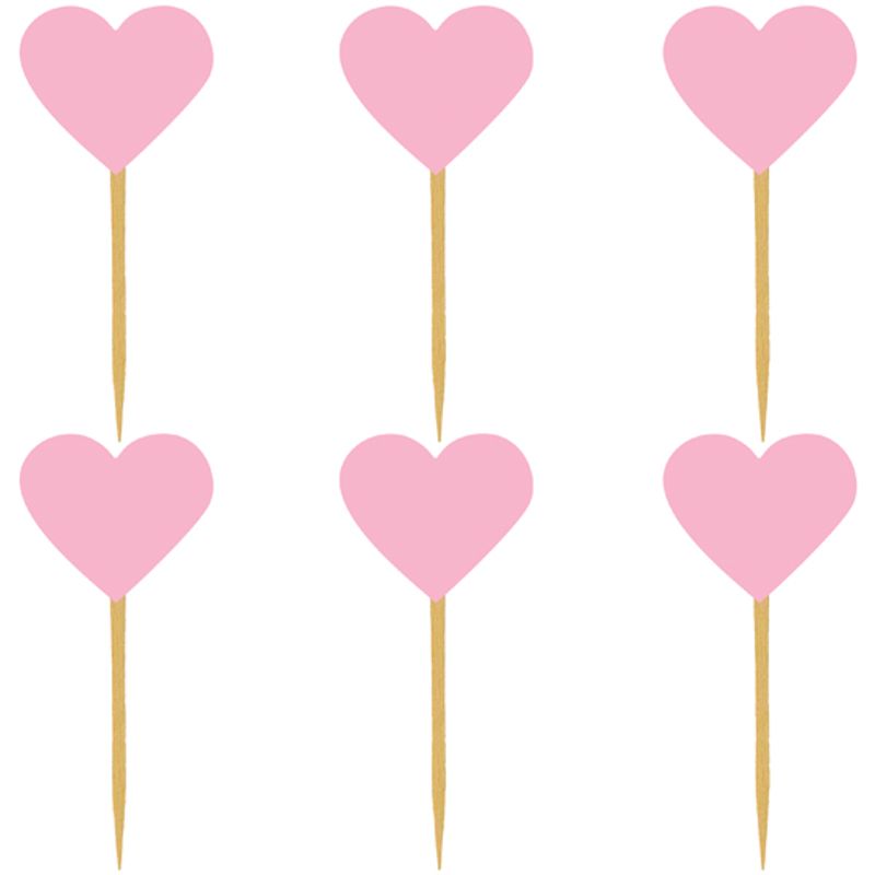Palito para Doces Corações Rosa P - 6 un