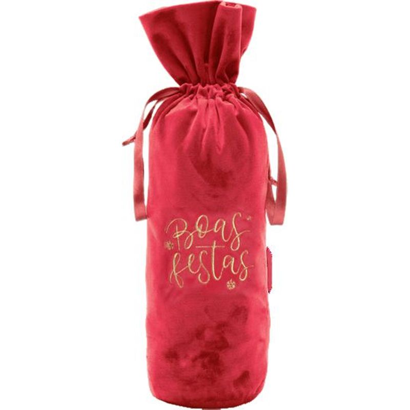 Saco Decorativo para Garrafas - Boas Festas Vermelho - Cromus Natal - 1 unidade - Magazine 25