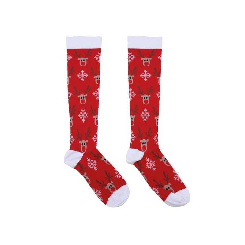 Meia de Natal Cano Longo Adulto Rena - Vermelho/Branco/Marrom - 50cm  - 1 unidade - Cromus - Magazine 25
