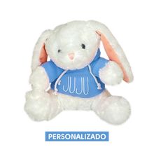 Coelho Pelúcia com Blusa Moletom Capuz Personalizado - Azul - 20cm - 01 unidade - Cromus Páscoa - Magazine 25