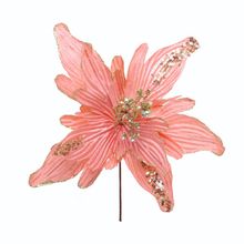 Flor de Cabo Curto Poinsétia Rosa Velho com Gliter Ouro - 28 cm - 1 unidade - Cromus - Magazine 25