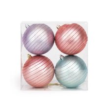 Bola de Natal Fosca com Listras em Glitter Candy Colors - ø 10 cm - 4 unidades - Cromus - Magazine 25