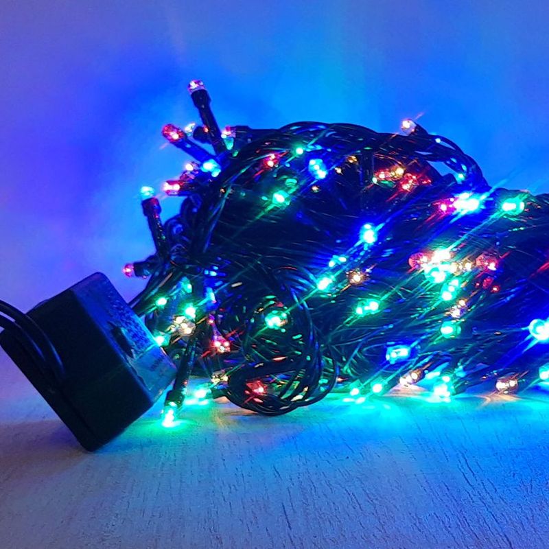 Cordão de LED Luz Colorida com Fio Verde 100 Leds 5m 220V - 1unidade - Cromus Natal - Magazine 25