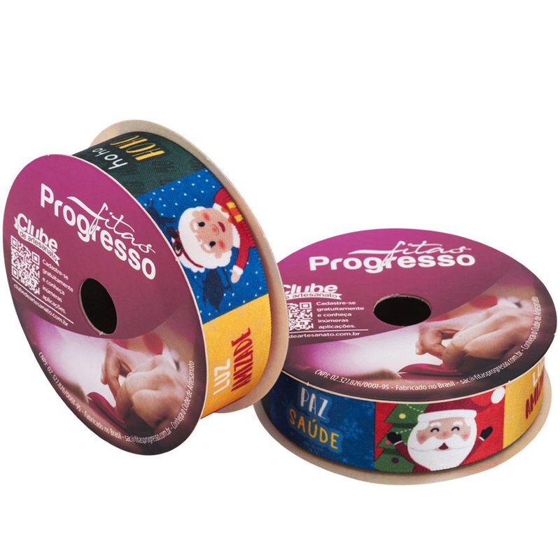 Fita de Cetim ECF005TR 22 mm - Cor 133 - Personagens Natalinos e Frases - Rolo 10 Metros - 1 unidade - Fitas Progresso - Magazine 25