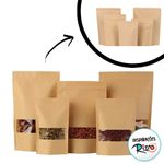 Saco de Papel Kraft com Visor Stand Up Pouch Zip 14x22cm - 50 un - Hermético Fosco p Fora Impermeável p dentro - Magazine 25