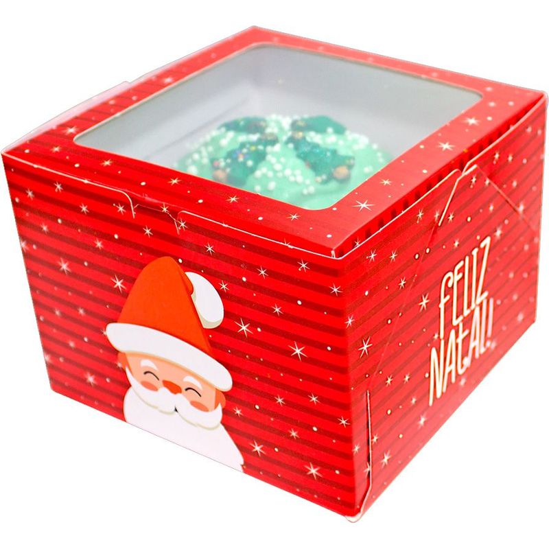 Caixa Cubo Noel - "Feliz Natal" - Vermelho - c/ Visor - Ref. C3895 - 10 unidades - Ideia Embalagens - Magazine 25