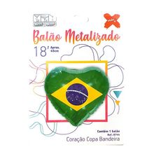 Balão Coração Metalizado Micro Foil 18'' - Festa Brasil Bandeira - Ref. 8744 - 1 unidade - Magazine 25