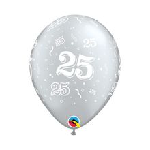 Balão de Festa Látex Liso Decorado - Número 25 Prata - 11" 27cm - 5 unidades - Qualatex Outlet - Rizzo