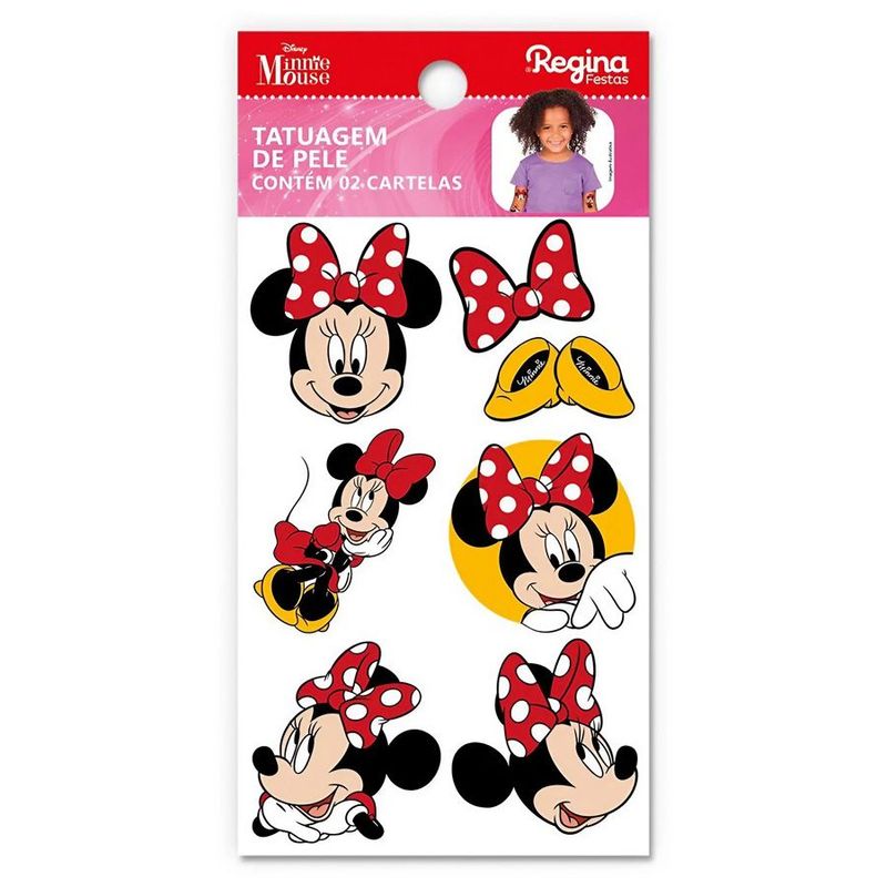 Tatuagem Temporária para Pele - Minnie Mouse - Disney - 12 unidades - Regina - Magazine 25