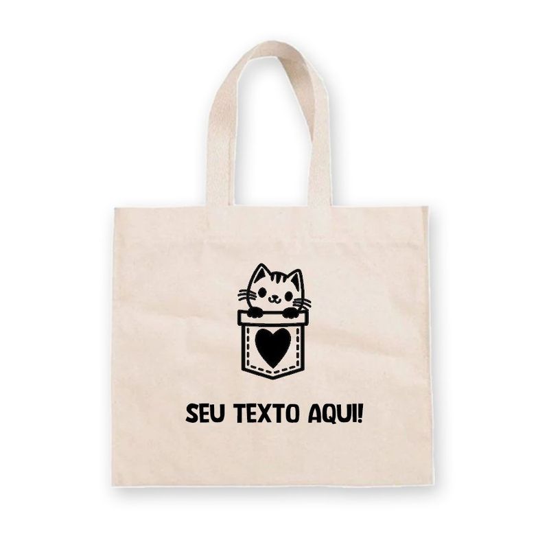 Sacola de Algodão Cru Personalizada Love Cat - 40cm x 33cm - 1 unidade - Rizzo