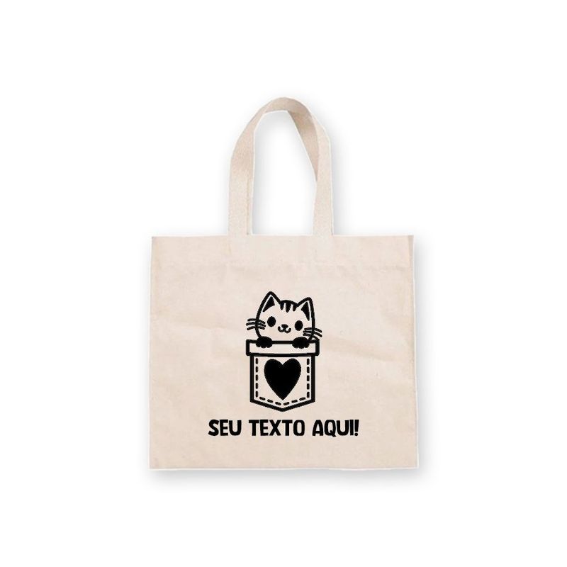 Sacola de Algodão Cru Personalizada Love Cat - 20cm x 22cm - 1 unidade - Rizzo