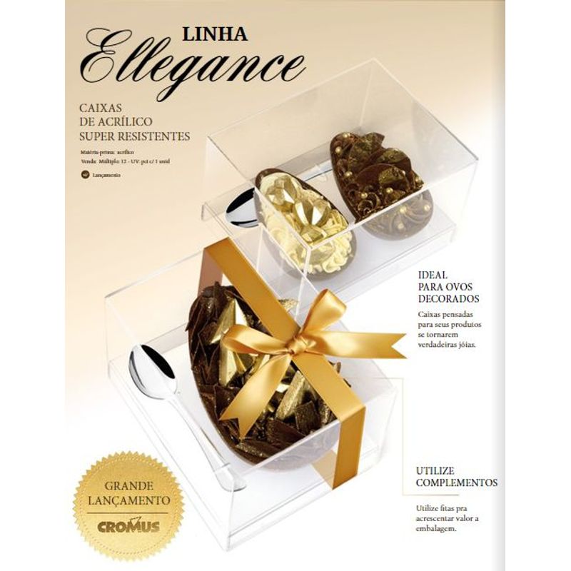 Caixa Meio Ovo Duplo em Acrílico Resistente Transparente 100g - Linha Elegance - Cromus Páscoa Magazine 25