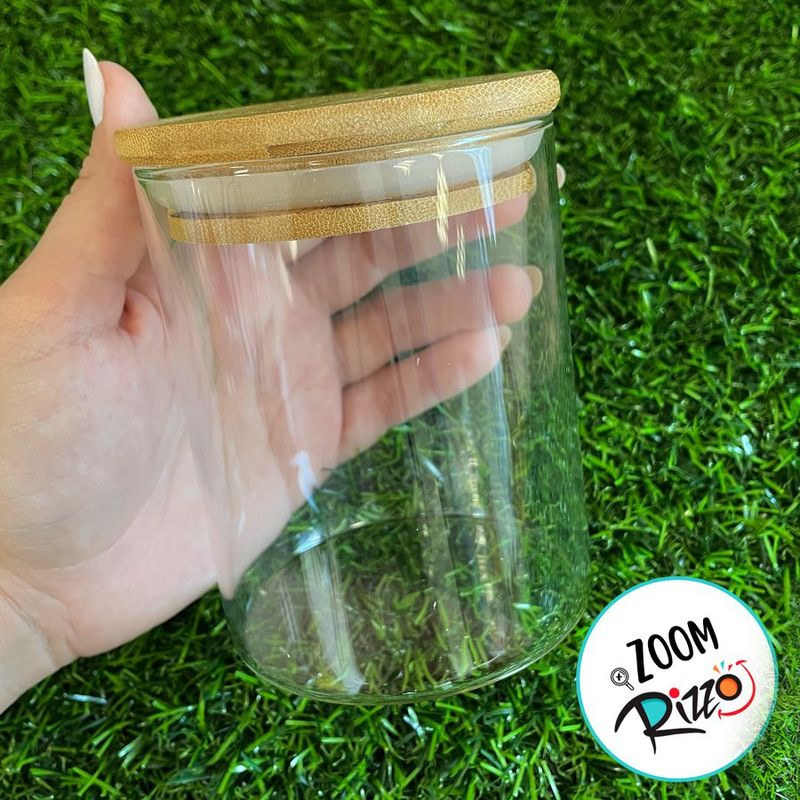Pote de Vidro Hermético com Tampa de Bambu - 8x10cm - 380ml - 1 unidade - Magazine 25