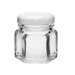 Potinho de Vidro Sextavado Tampa de Metal Branco 45ml - Magazine 25