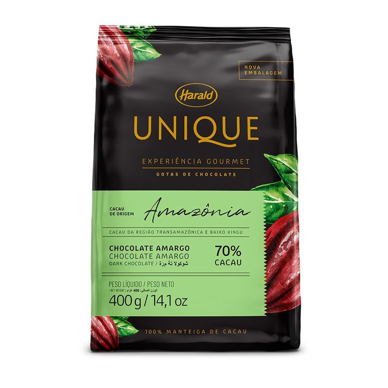 Chocolate em Gotas 70% Cacau Amargo Amazônia - Unique - 400g - 01 Unidade - Harald - Magazine 25