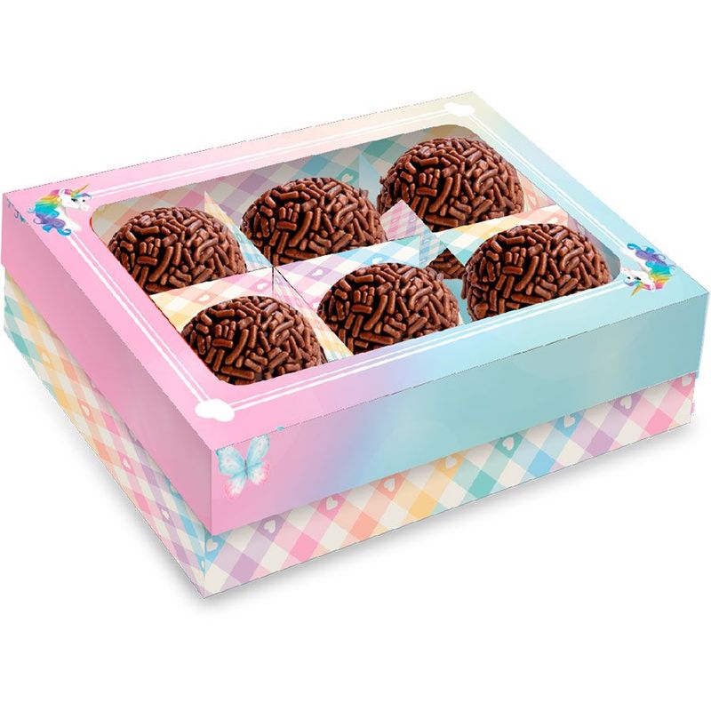 Caixa 6 Bombons Retangular com Visor - Unicornio - 1 unidade - Festcolor - Rizzo