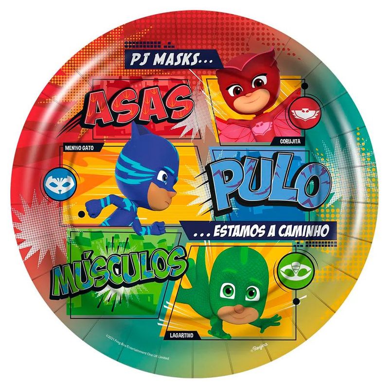 Prato de Festa redondo - PJ Masks - 12 unidades - Regina - Magazine 25
