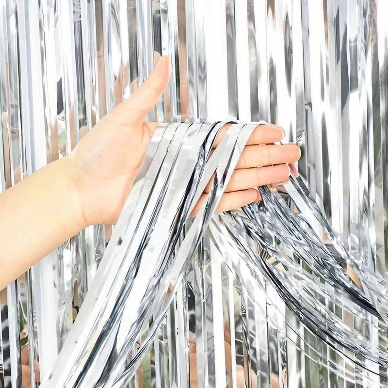 Cortina Decorativa Metalizada Fosca Prata L1 x A2 m - 1 unidade - Magazine 25