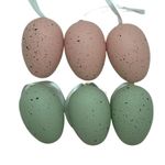 Ovos de Páscoa Bege e Verde Pastel com Respingos Pretos para Pendurar - 6cm - 6 unidades - Magazine 25