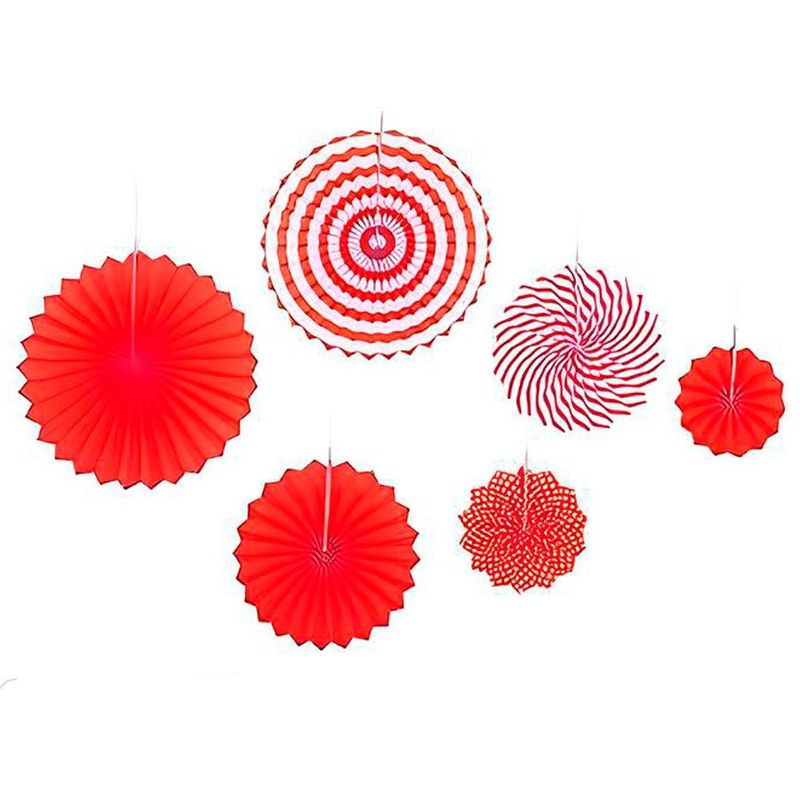 Leque Decorativo de Papel - Vermelho e Branco - 6 unidades - Magazine 25