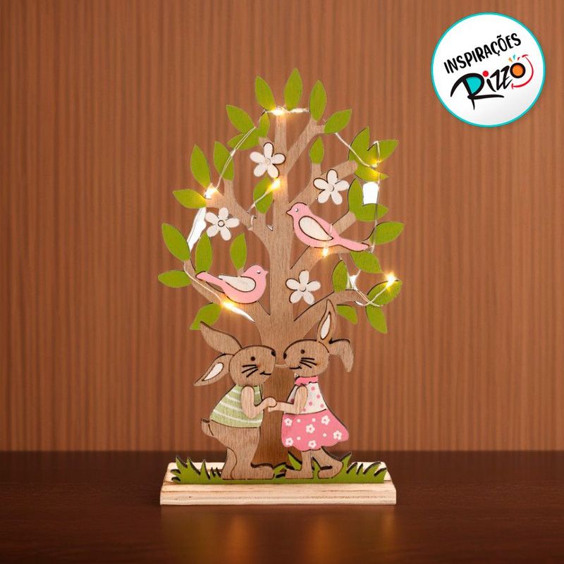 Árvore Decorativa de Madeira com Led - 22cm  - 1 unidade - Cromus - Magazine 25