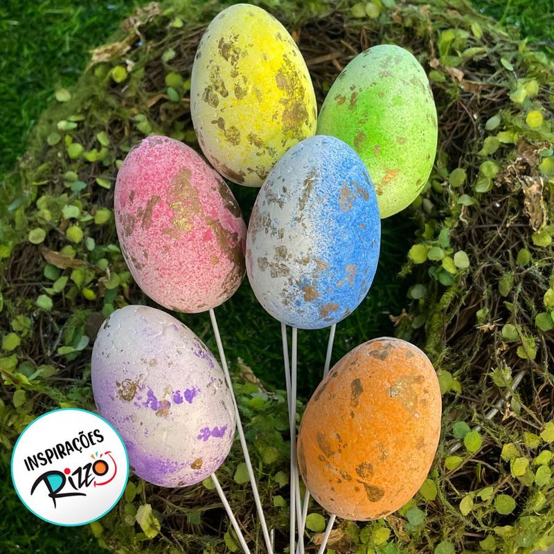 Pick Decorativo Ovos Médio Coloridos Respingos de Páscoa - 21cm - 5 unidades - Magazine 25