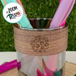 Pote de Vidro com Detalhe em Madeira - 6,5x8,5cm - 220ml - 1 unidade - Magazine 25