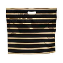 Sacola Metalizada com Zip P - Listras Preto/Ouro - 1 unidade - Cromus - Magazine 25
